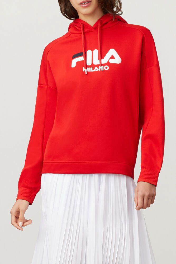 Fila Milano Red Hoodie Womens - NZ 37642-OCPS